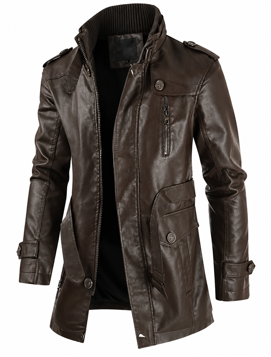 Veste longue homme effet cuir à épaulettes, col montant | Le Cavalier