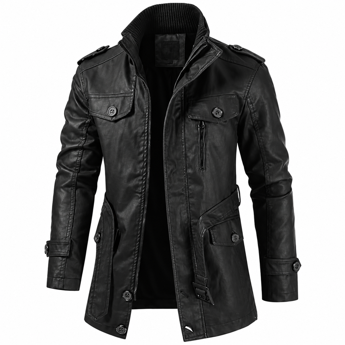 Veste longue homme effet cuir à épaulettes, col montant | Le Cavalier