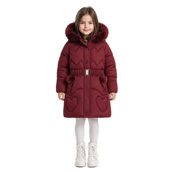 Parka fille fourrure synthétique et ceinture | La Ceinturette