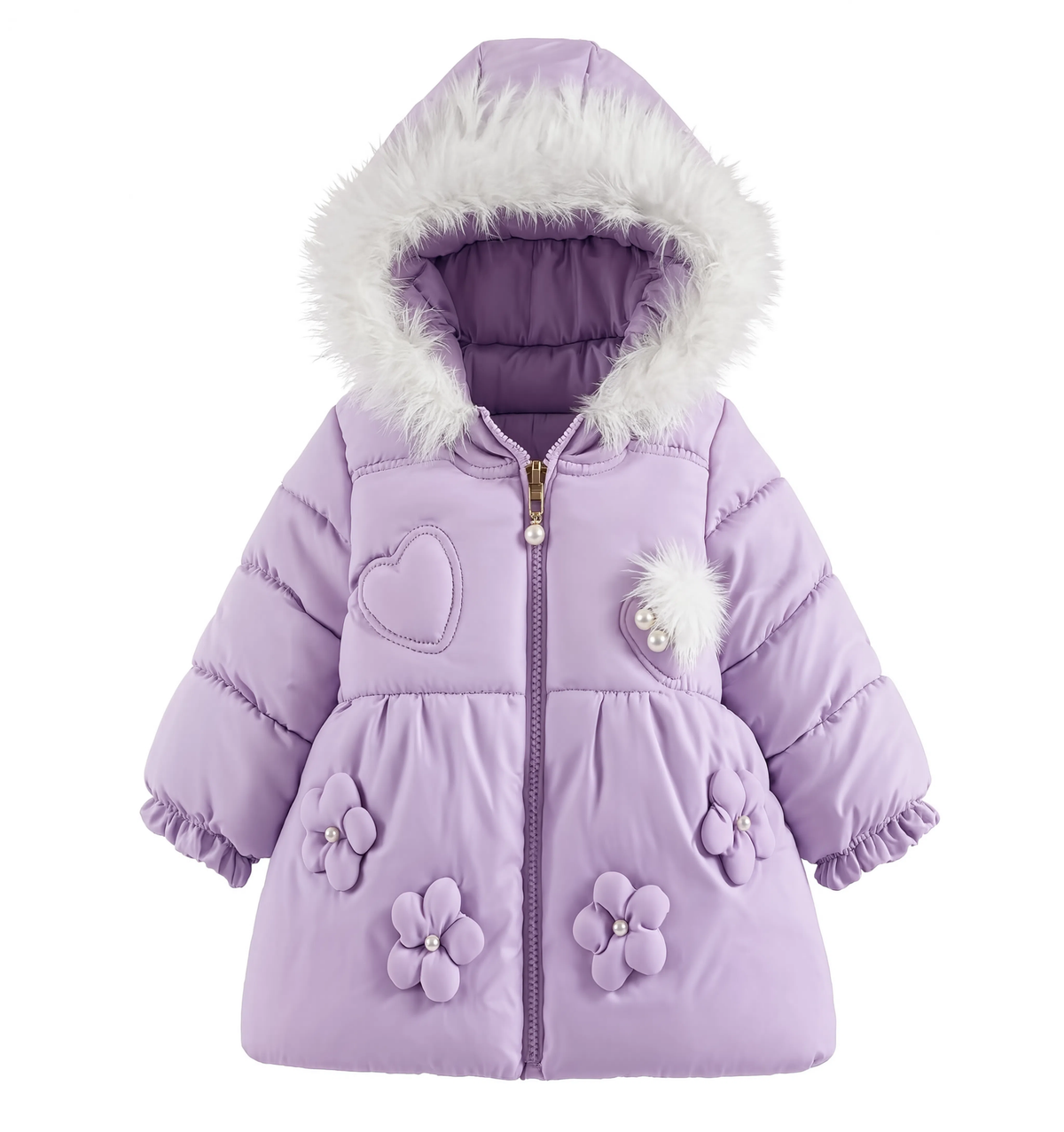 Parka fille violette matelassée à capuche, vue produit sur fond blanc