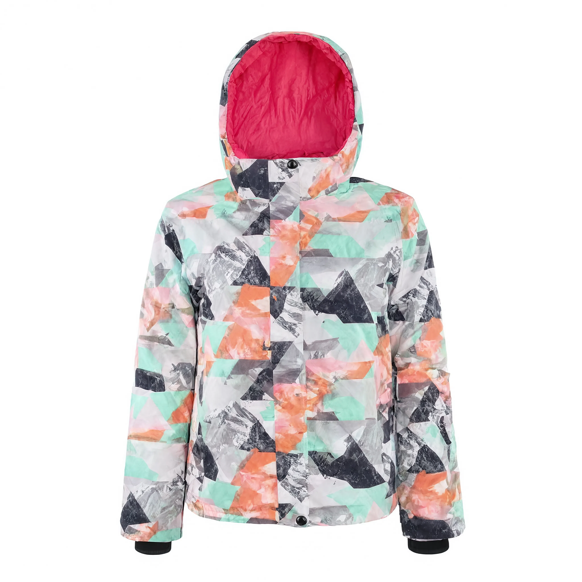 Veste de ski femme menthe et corail, vue produit sur fond blanc