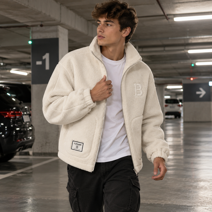 Veste homme en polaire sherpa zippée col montant | Le Mouton Blanc