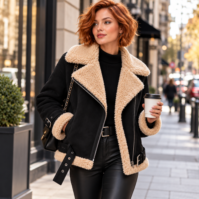 Veste aviateur femme oversize effet daim, col peluche | La Rousse