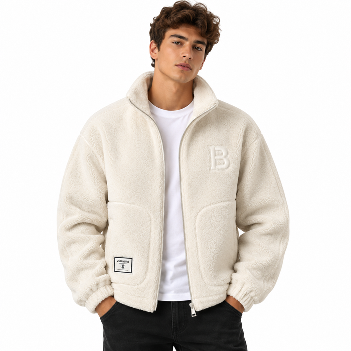 Veste homme en polaire sherpa zippée col montant | Le Mouton Blanc