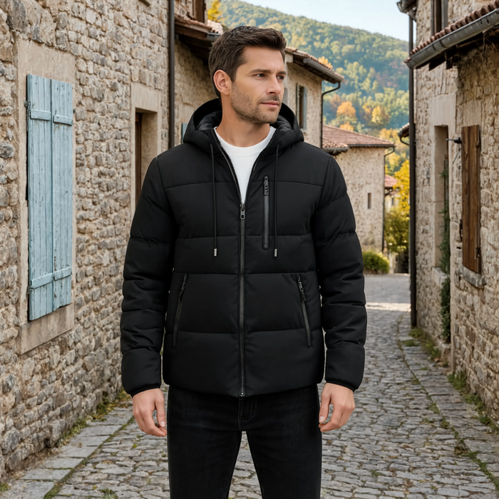 Parka homme matelassée à capuche rembourrage coton | L'Obsidienne