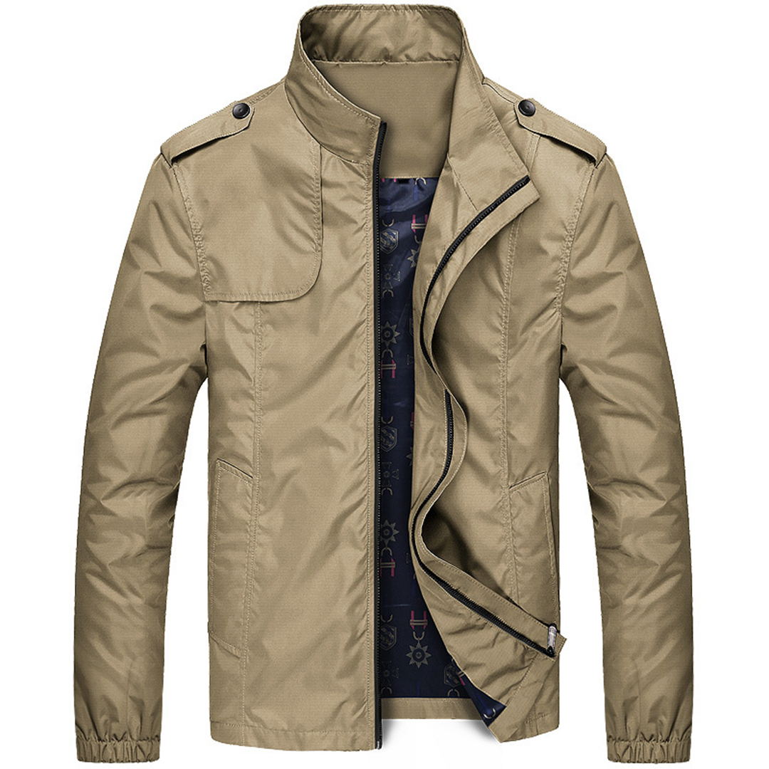Veste homme légère coupe-vent col rabattu kaki, vue 1 | Le Printanier