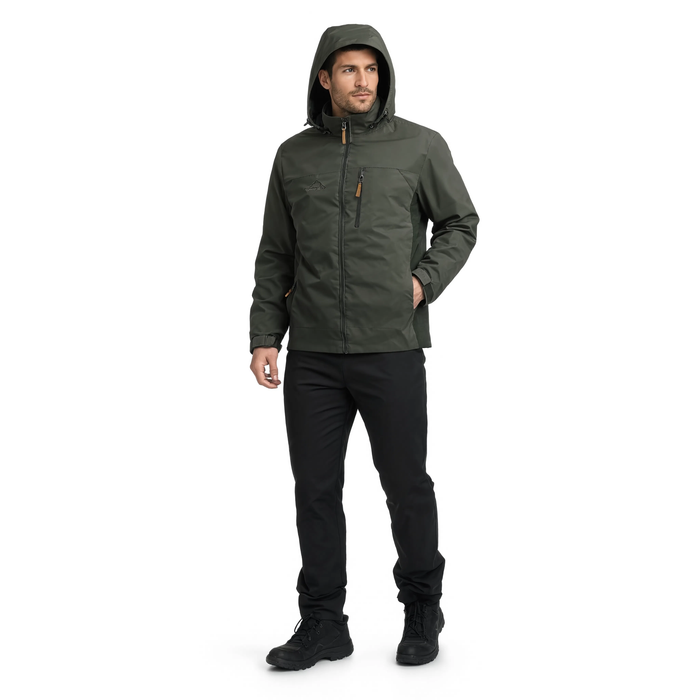 Homme portant le coupe-vent imperméable Le Guéret en vert militaire