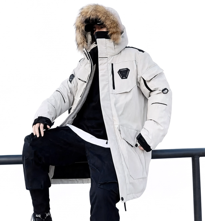 Parka hiver homme blanche capuche fausse fourrure | Le Givre