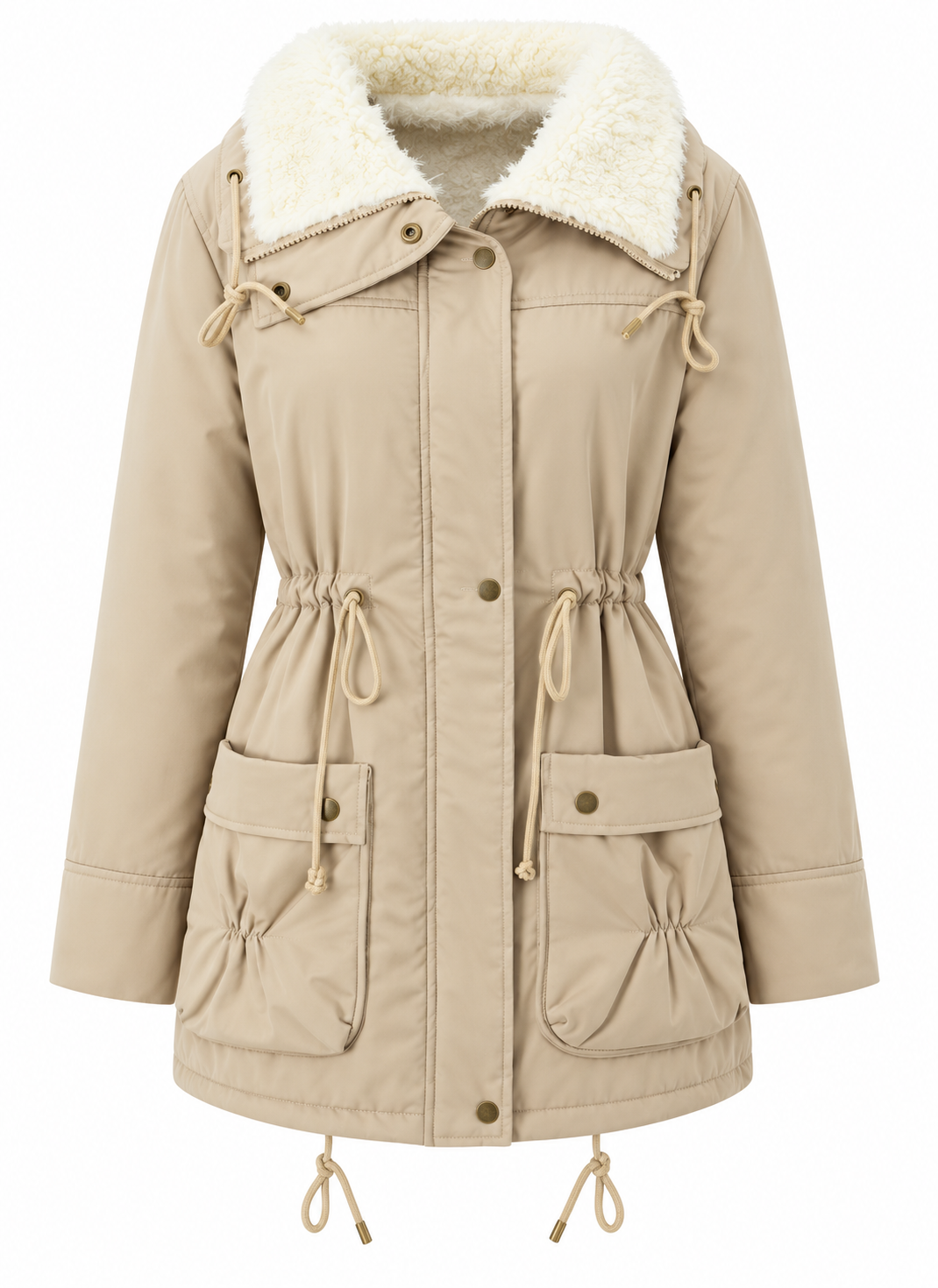 Parka femme doublée à grand col fausse fourrure, taille ajustable | La Trappeuse