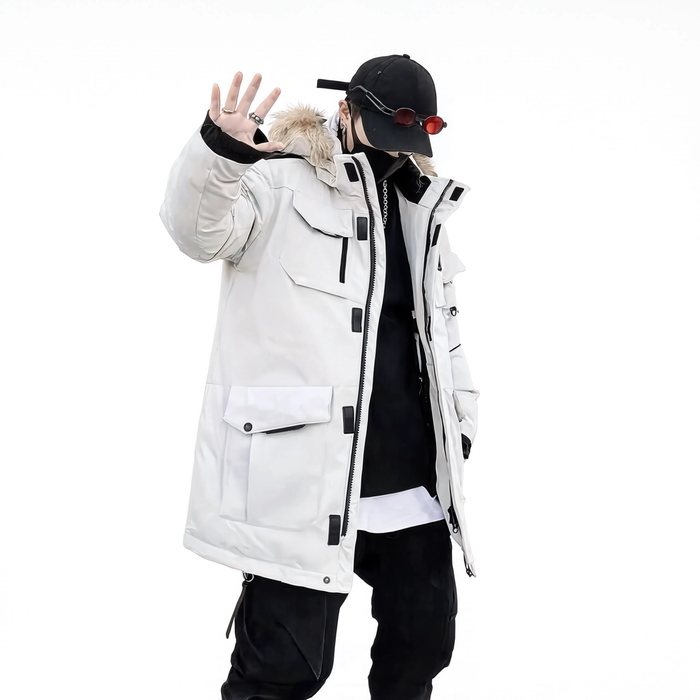 Parka hiver homme blanche capuche fausse fourrure | Le Givre