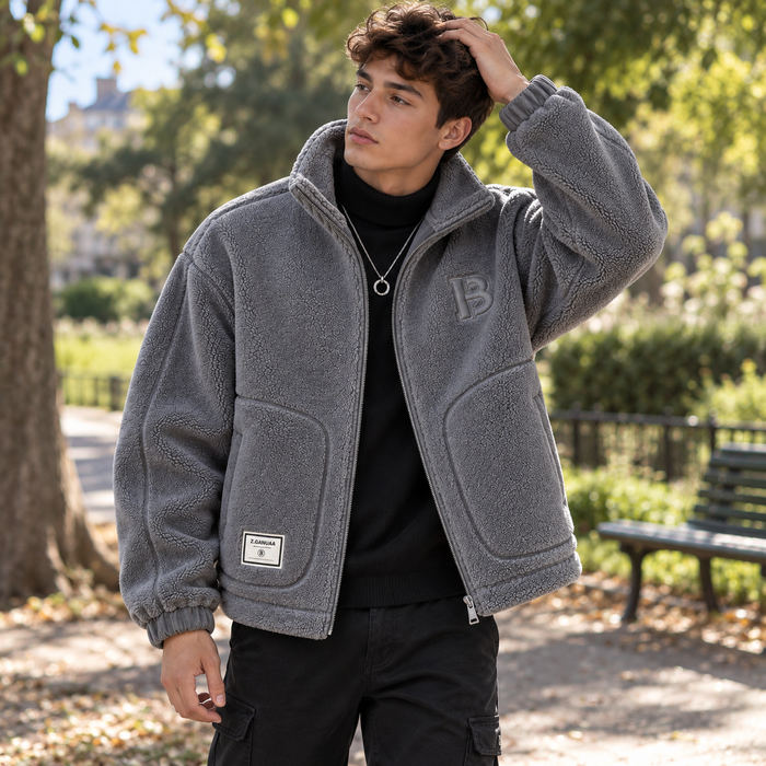 Veste homme en polaire sherpa zippée col montant | Le Mouton Blanc