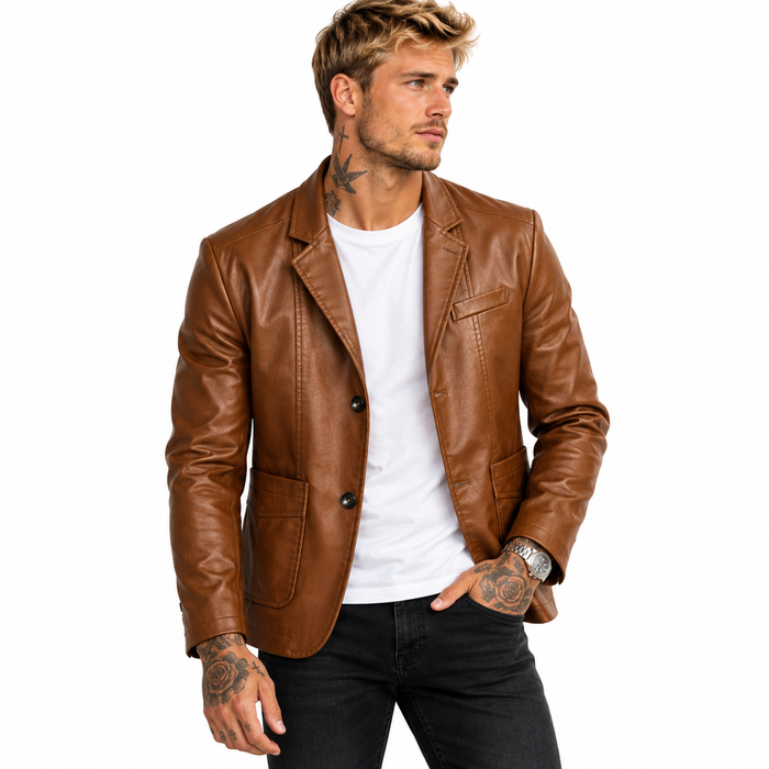 Blazer homme effet cuir cintré, col cranté | Le Smoking