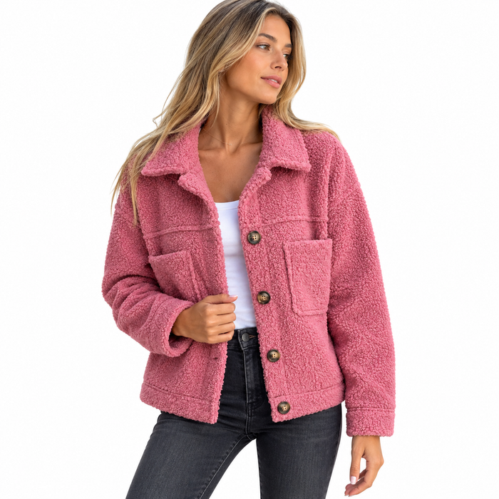 Surchemise femme teddy boutonnée, poches poitrine | La Sucrée