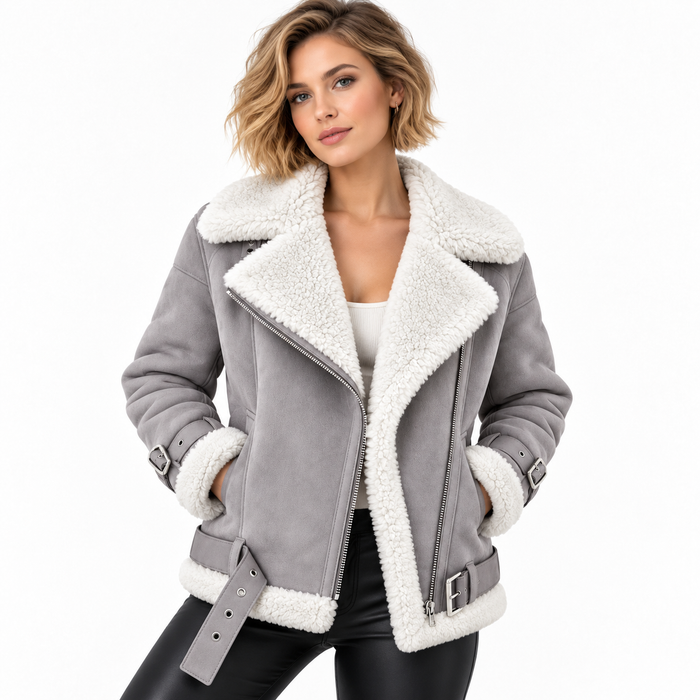 Veste aviateur femme oversize effet daim, col peluche | La Rousse