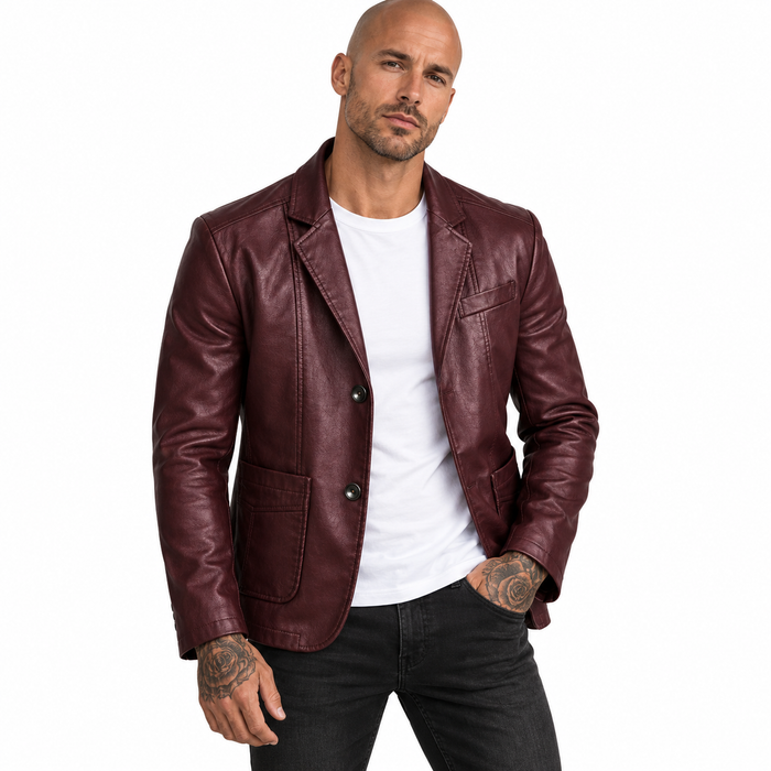 Blazer homme effet cuir cintré, col cranté | Le Smoking