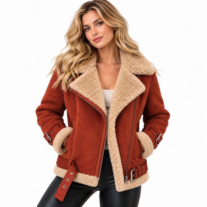 Veste aviateur femme oversize effet daim, col peluche | La Rousse