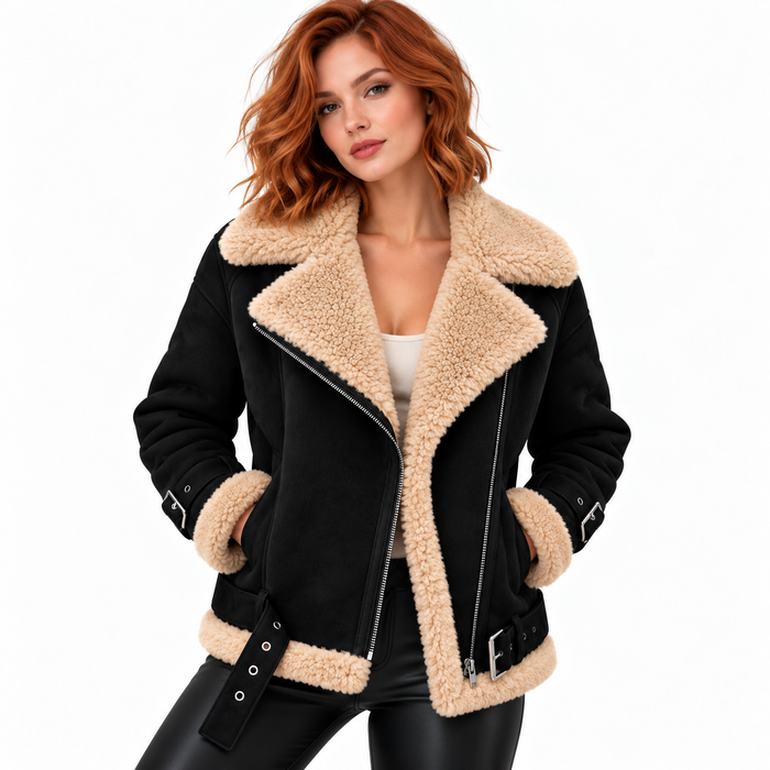 Veste aviateur femme oversize effet daim, col peluche | La Rousse