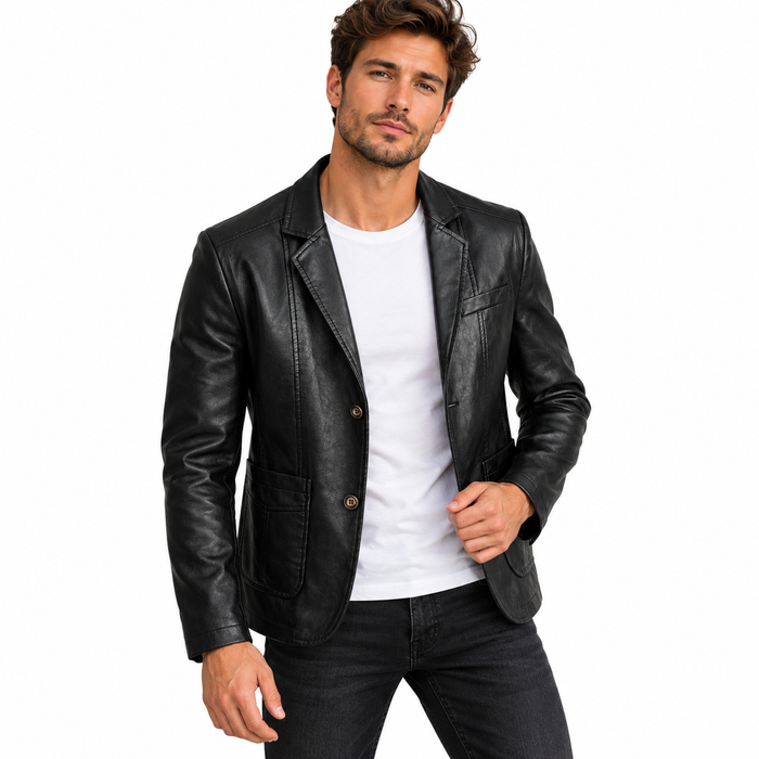 Blazer homme effet cuir cintré, col cranté | Le Smoking