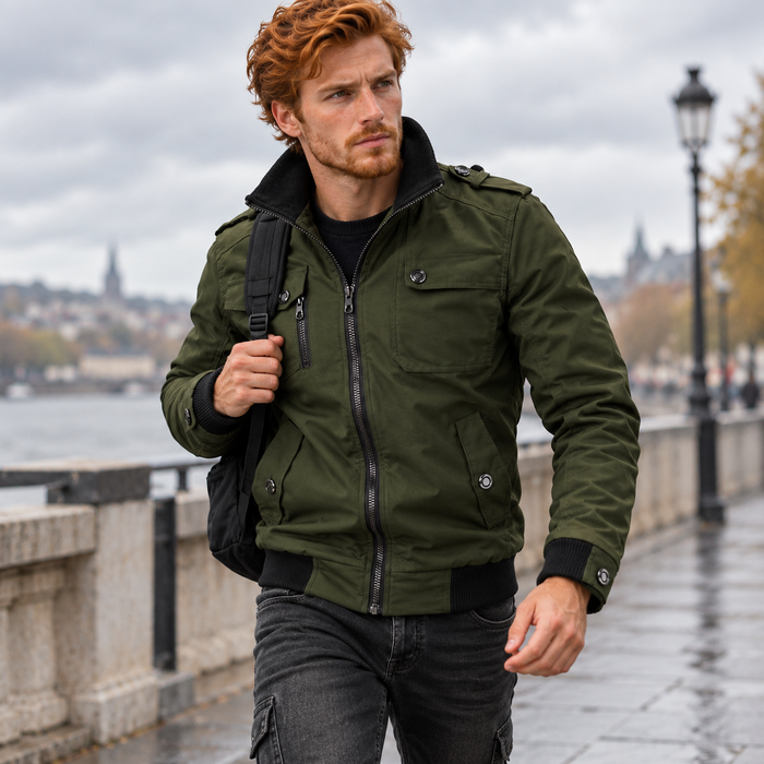 Blouson aviateur homme militaire à épaulettes, poches poitrine | L'Escadrille
