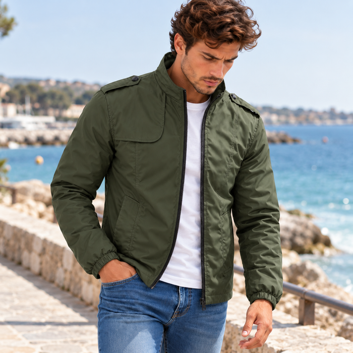 Veste homme légère coupe-vent en coton, col rabattu | Le Printanier