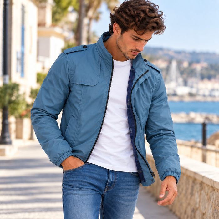 Veste homme légère coupe-vent en coton, col rabattu | Le Printanier