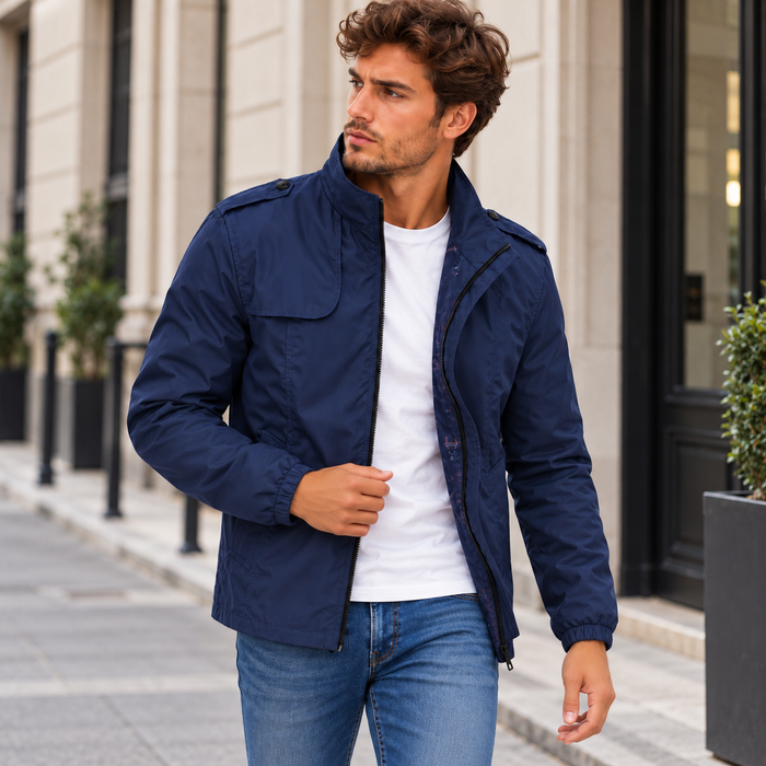 Veste homme légère coupe-vent en coton, col rabattu | Le Printanier
