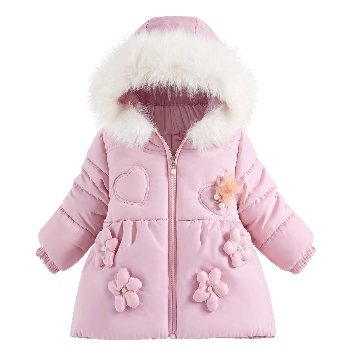 Parka fille rose matelassée à capuche, vue produit sur fond blanc