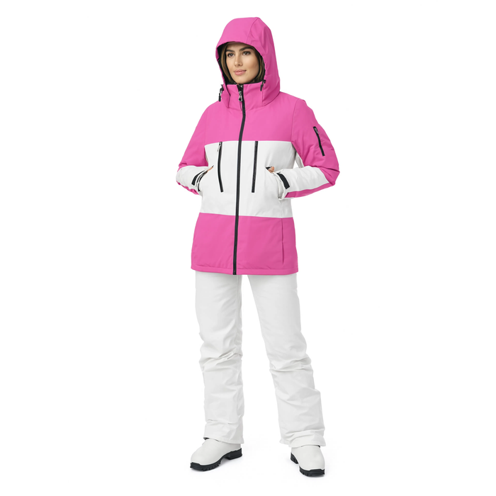 Veste de ski rose fuchsia La Crête portée, vue de face