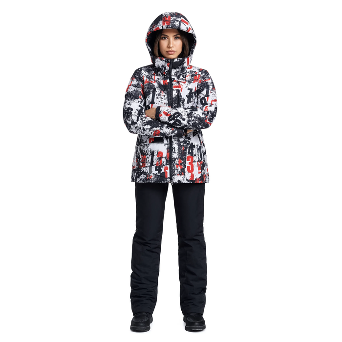 Veste coupe-vent rouge et blanche Le Losange portée, vue de face