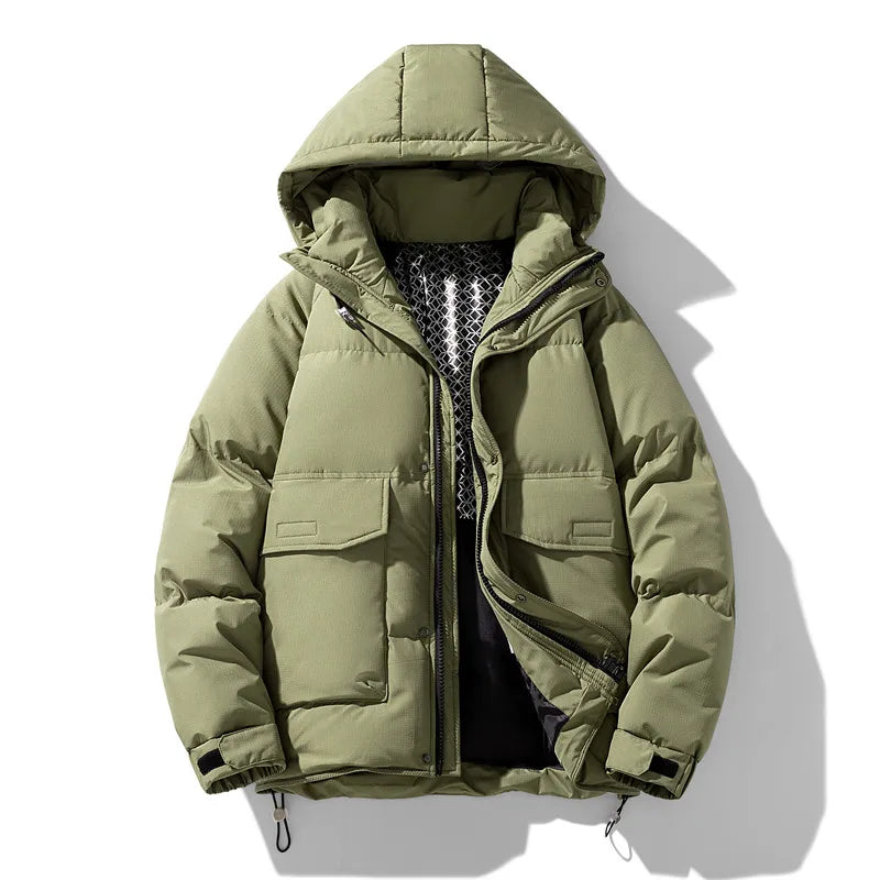 Doudoune homme matelassée capuche poches vert olive, vue 5 | Le Fourre-Tout