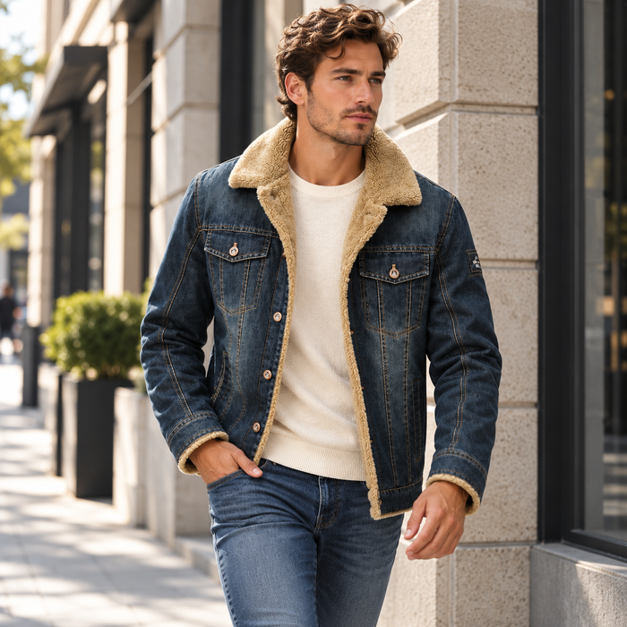Veste en jean homme doublée sherpa, col peluche | Le Denim Fourré