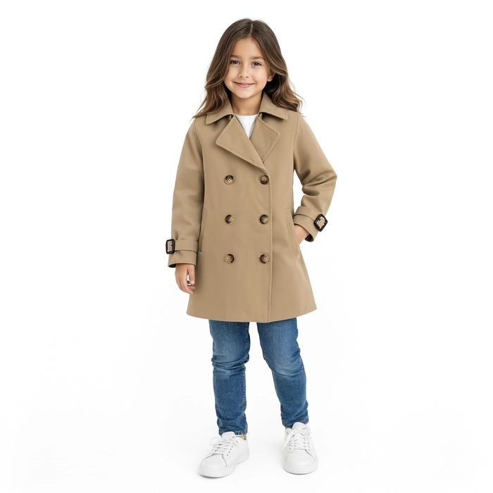 Trench beige enfant, vue de face sur fond blanc | La Petite Gabardine