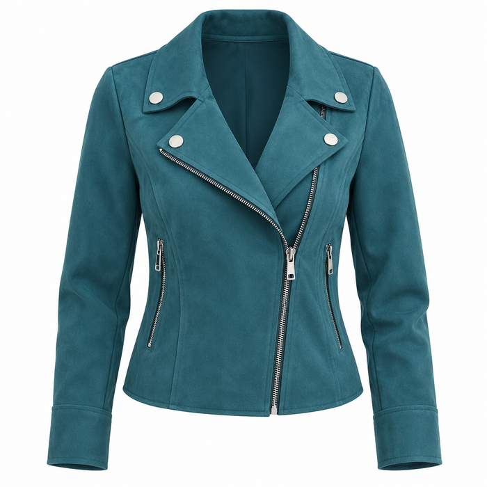 Veste femme façon perfecto en suédine, zip asymétrique | La Motarde