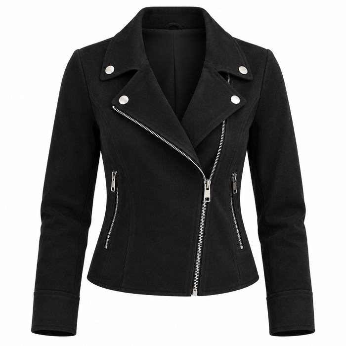Veste femme façon perfecto en suédine, zip asymétrique | La Motarde