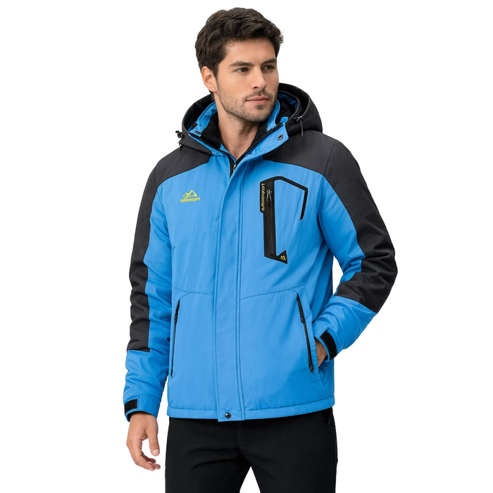 Veste de ski homme bleue à capuche, fond blanc | Le Fanal
