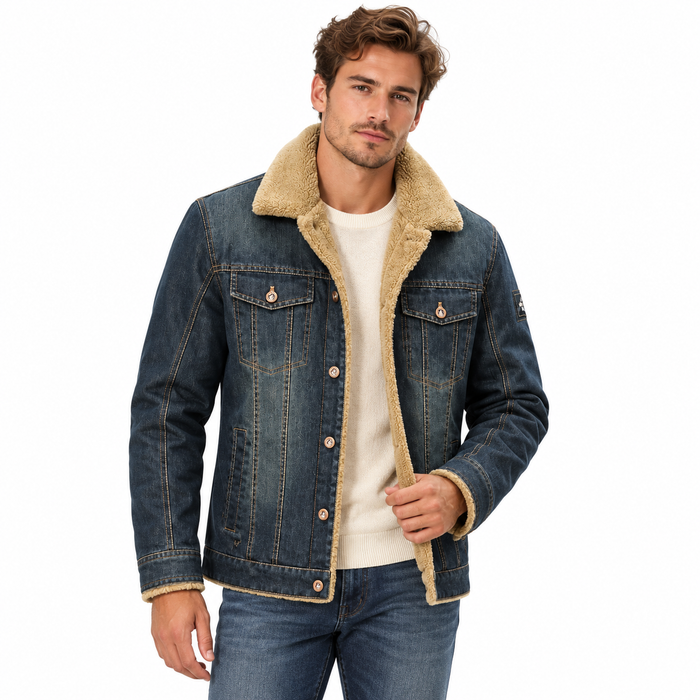 Veste en jean homme doublée sherpa, col peluche | Le Denim Fourré