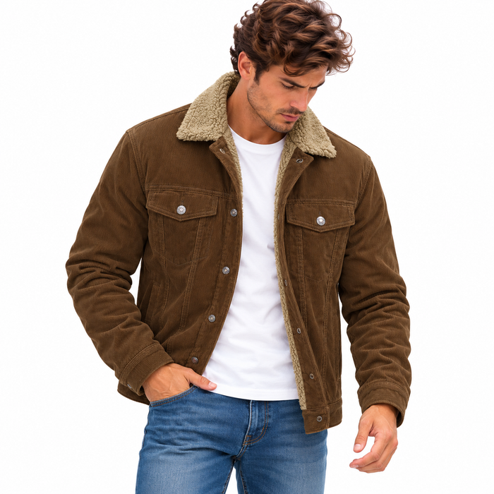 Veste homme velours côtelé doublée sherpa, col peluche | Le Velours Sherpa