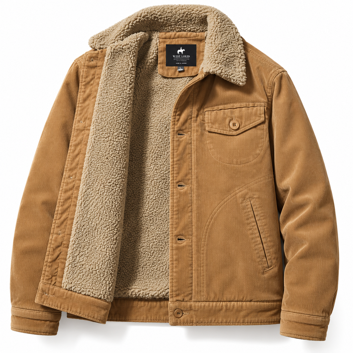 Veste homme velours côtelé doublée peluche, col fausse fourrure | Le Velours Fourré