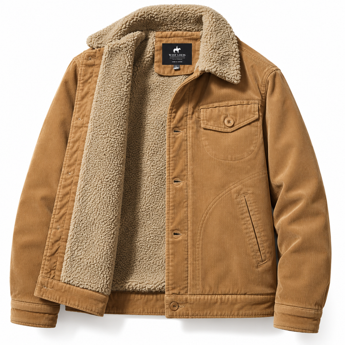 Veste homme velours côtelé doublée peluche, col fausse fourrure | Le Velours Fourré