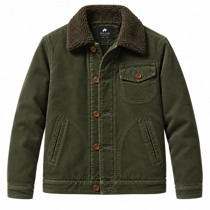 Veste homme velours côtelé doublée peluche, col fausse fourrure | Le Velours Fourré