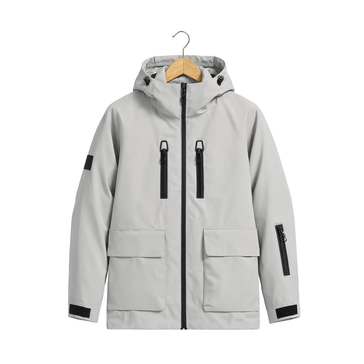 Veste de ski homme gris clair imperméable, vue produit sur cintre
