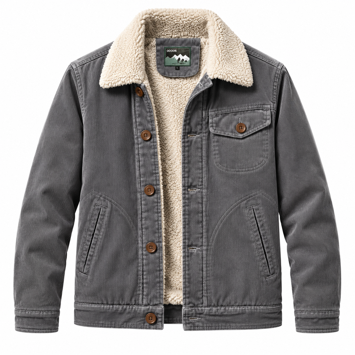 Veste homme velours côtelé doublée peluche, col fausse fourrure | Le Velours Fourré