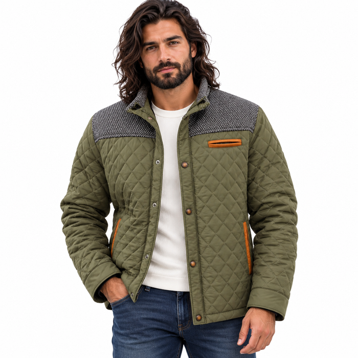 Veste homme matelassée losanges, empiècements tricot et passepoils | Le Passepoil