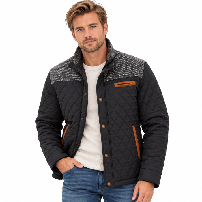 Veste homme matelassée losanges, empiècements tricot et passepoils | Le Passepoil