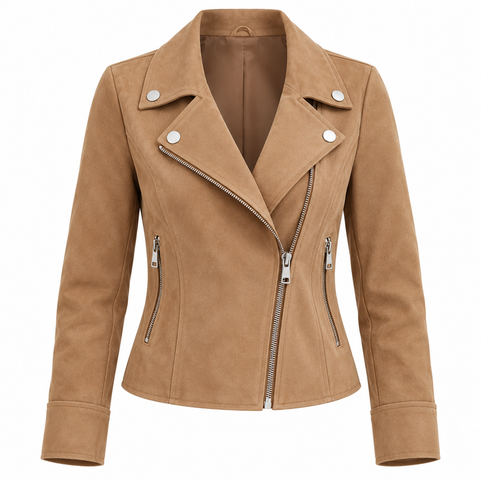 Veste femme façon perfecto en suédine, zip asymétrique | La Motarde