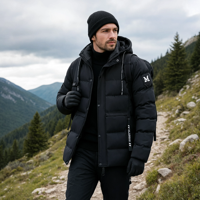 Parka hiver homme matelassée noire coupe-vent | Le Donjon