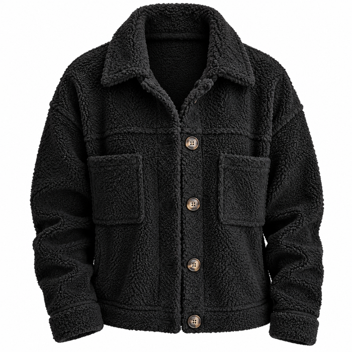 Surchemise femme teddy boutonnée, poches poitrine | La Sucrée
