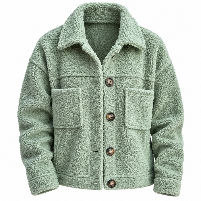 Surchemise femme teddy boutonnée, poches poitrine | La Sucrée