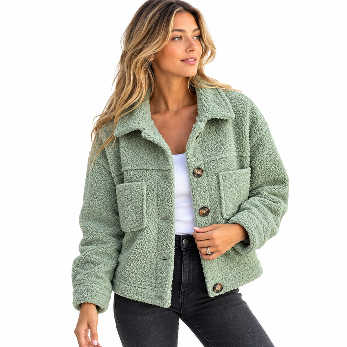 Surchemise femme teddy boutonnée, poches poitrine | La Sucrée