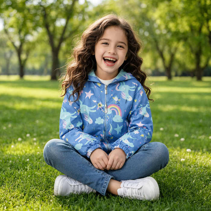 Parka fille  imperméable motif licorne à capuche 5 coloris | La Licorne